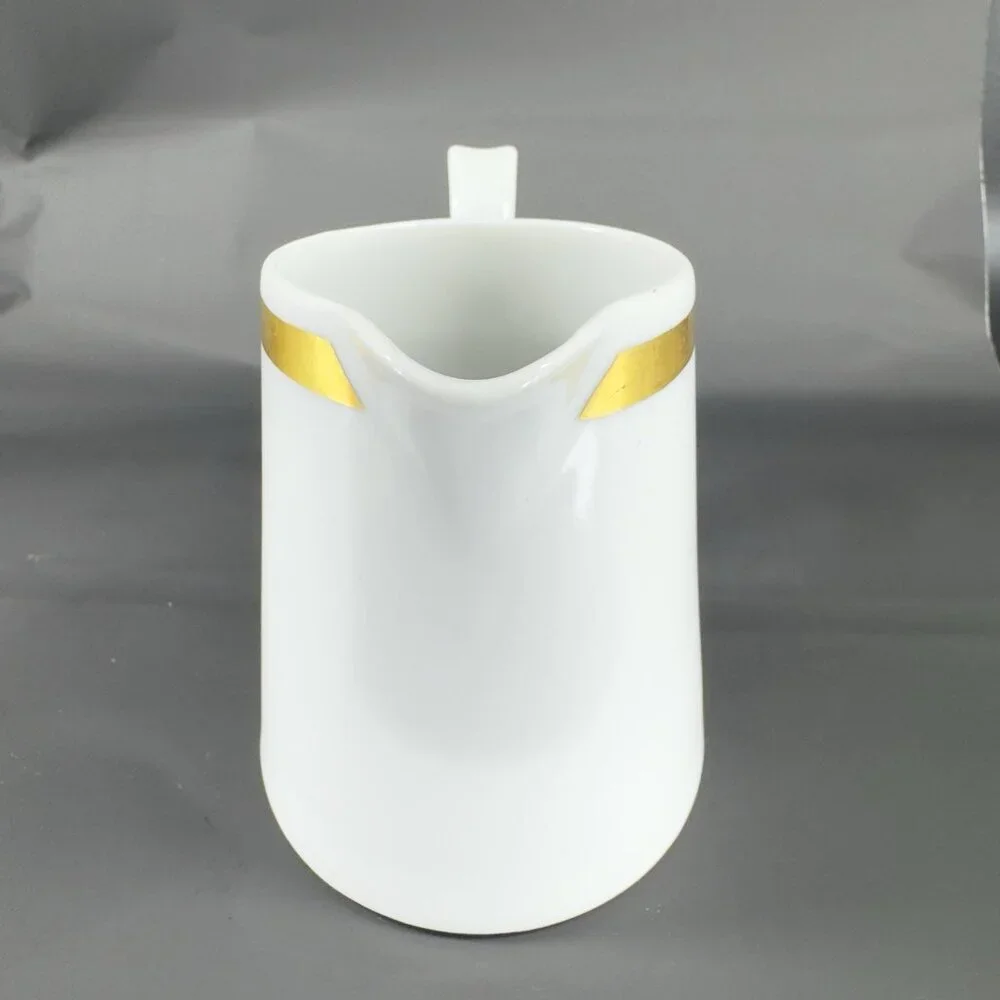 Schonwald Germany White Porcelain Small Pitcher Creamer With Gold‎ Band Vintage